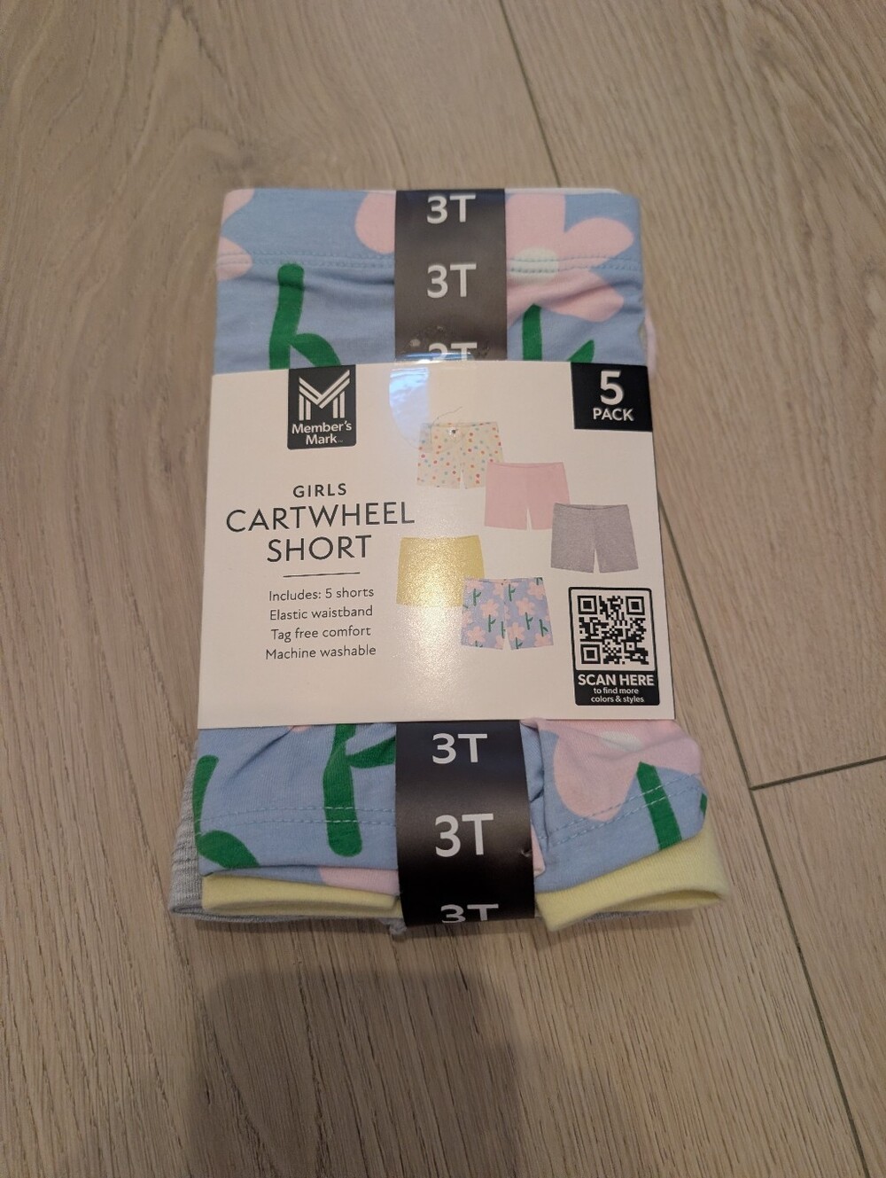 Members Mark : Girls' Cartwheel Shorts - Blue Floral (3T, 5-Pack) 0191